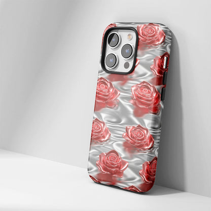 Double-Layer Semi-Handprinted Tough Matte Red Rose iPhone Case