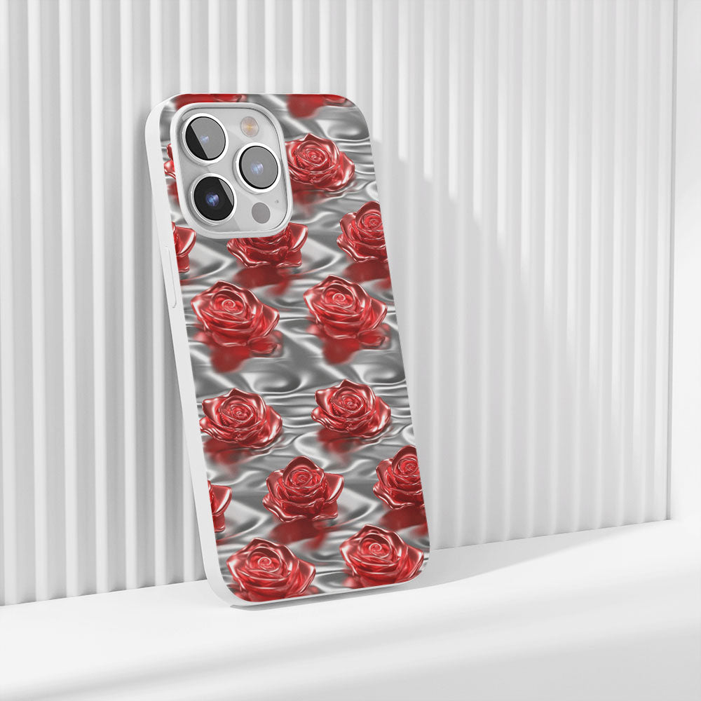 Latest 3rd-Generation Crystal Tough Glossy Red Rose iPhone Case (MagSafe-Compatible)