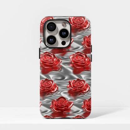 Double-Layer Semi-Handprinted Tough Matte Red Rose iPhone Case