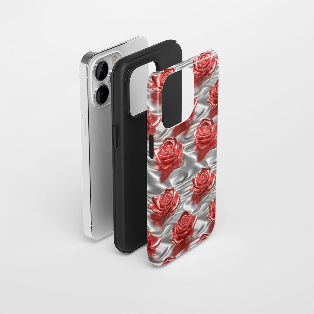 Double-Layer Semi-Handprinted Tough Matte Red Rose iPhone Case