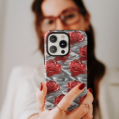 Double-Layer Semi-Handprinted Tough Matte Red Rose iPhone Case