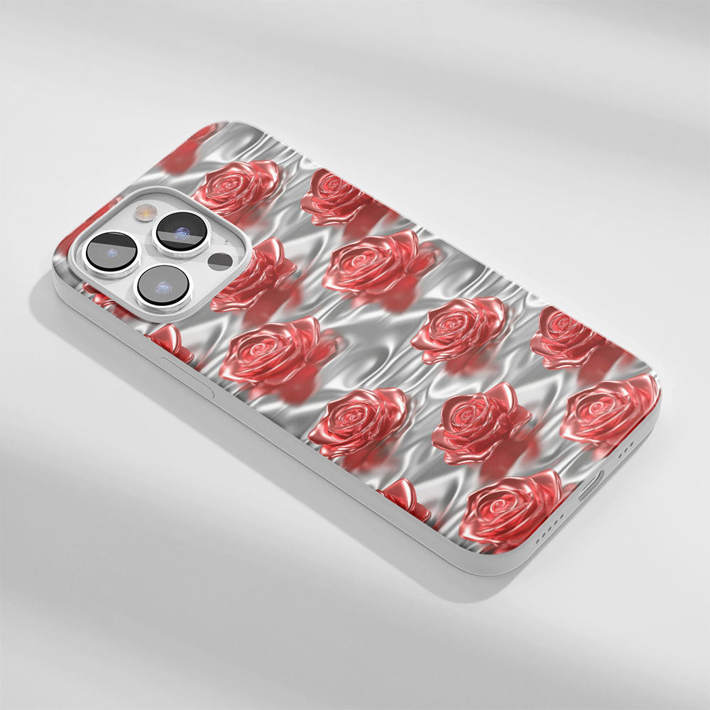 Latest 3rd-Generation Crystal Tough Glossy Red Rose iPhone Case (MagSafe-Compatible)