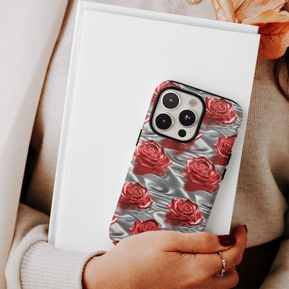 Double-Layer Semi-Handprinted Tough Matte Red Rose iPhone Case