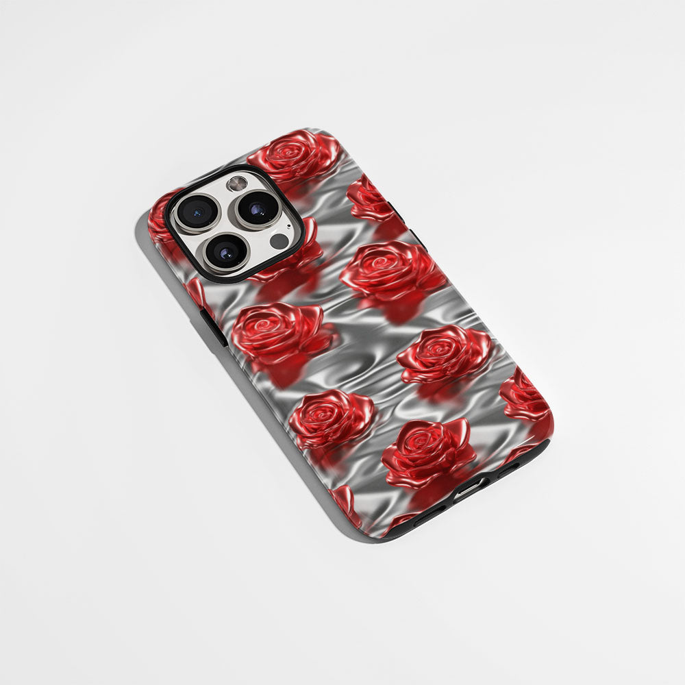 Double-Layer Semi-Handprinted Tough Matte Red Rose iPhone Case