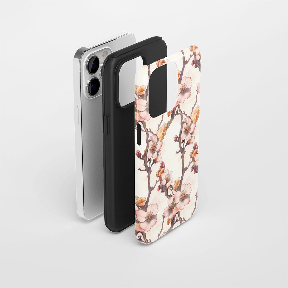 雙層半手工印花硬質霧面櫻花 iPhone 手機殼