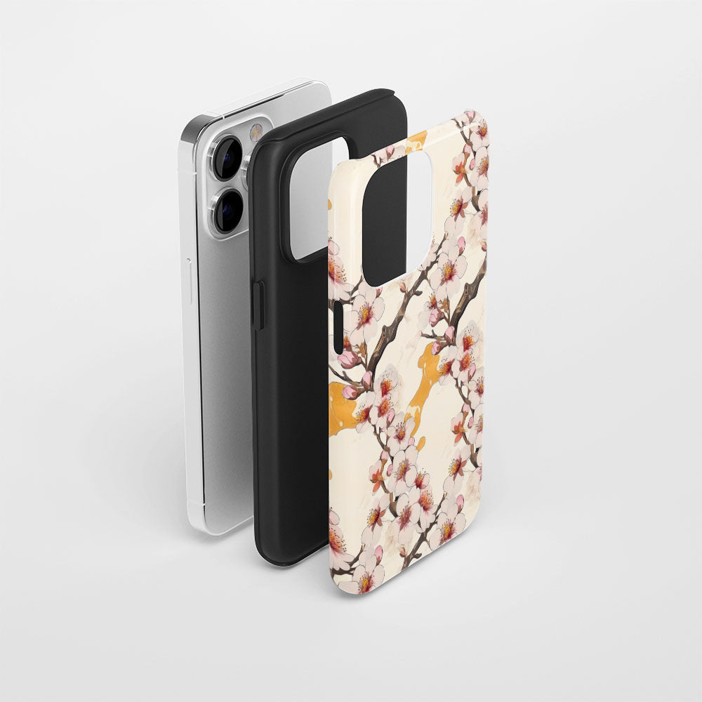 เคส iPhone Sakura แบบด้านแข็งพิมพ์ลายด้วยมือสองชั้น 