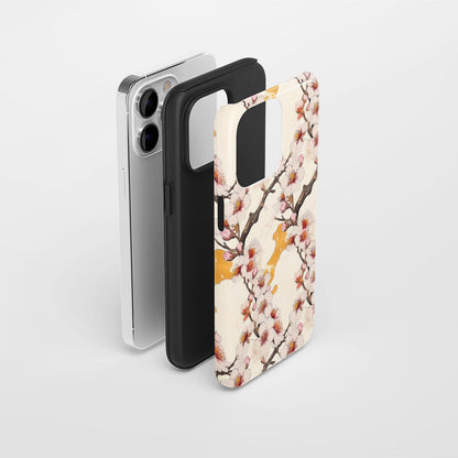 เคส iPhone Sakura แบบด้านแข็งพิมพ์ลายด้วยมือสองชั้น 