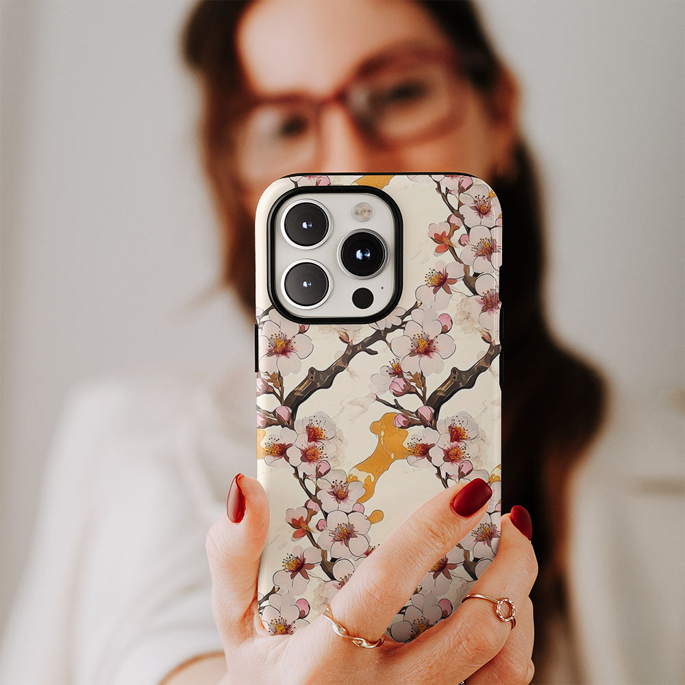 เคส iPhone Sakura แบบด้านแข็งพิมพ์ลายด้วยมือสองชั้น 