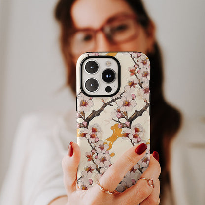 เคส iPhone Sakura แบบด้านแข็งพิมพ์ลายด้วยมือสองชั้น 