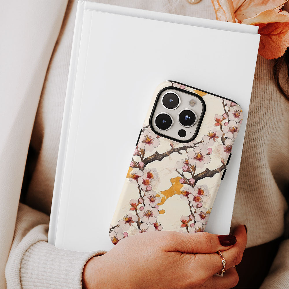 เคส iPhone Sakura แบบด้านแข็งพิมพ์ลายด้วยมือสองชั้น 