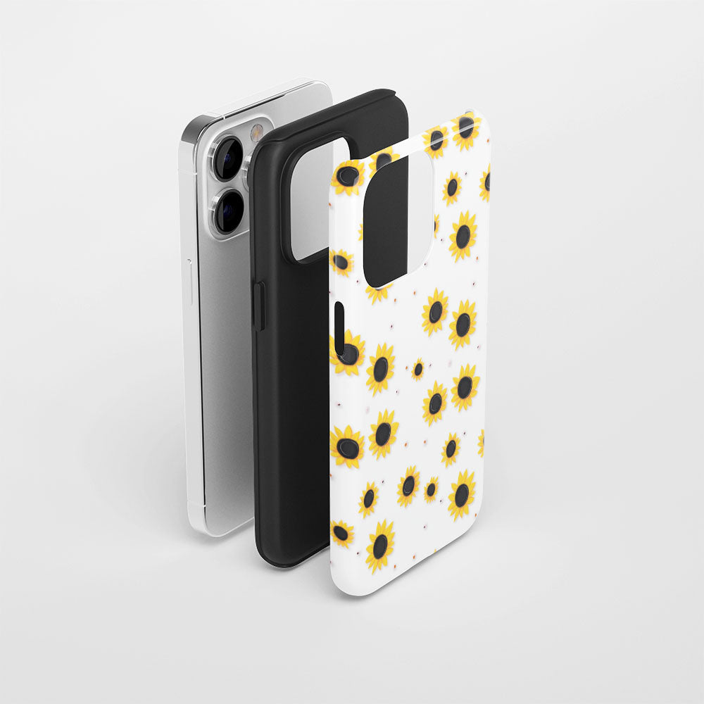 เคส iPhone ดอกทานตะวันเคลือบด้าน 2 ชั้น พิมพ์ลายด้วยมือครึ่งหนึ่ง 