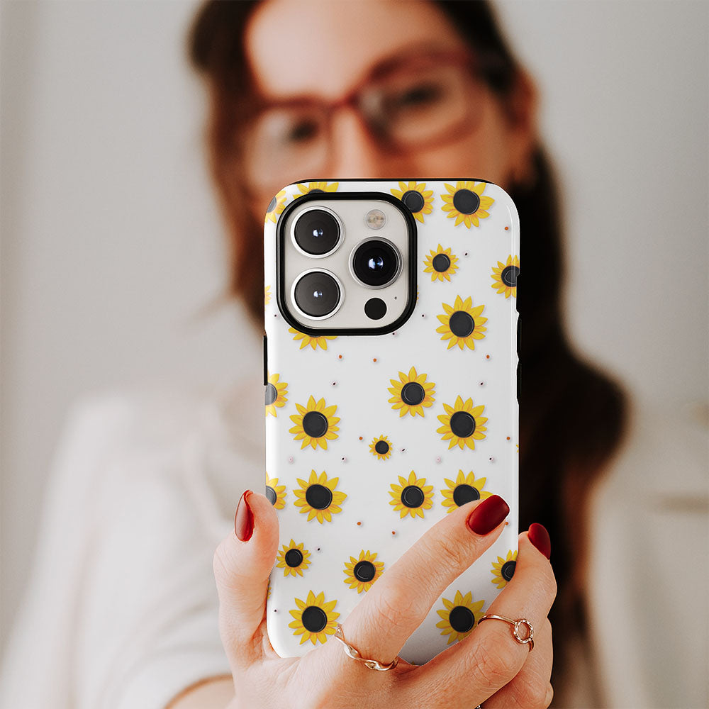 เคส iPhone ดอกทานตะวันเคลือบด้าน 2 ชั้น พิมพ์ลายด้วยมือครึ่งหนึ่ง 