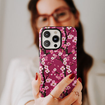 Double-Layer Semi-Handprinted Tough Matte Sakura iPhone Case