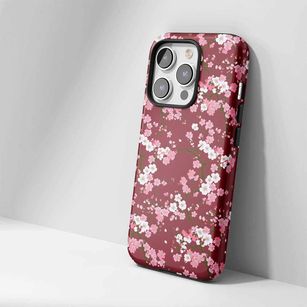 Double-Layer Semi-Handprinted Tough Matte Sakura iPhone Case