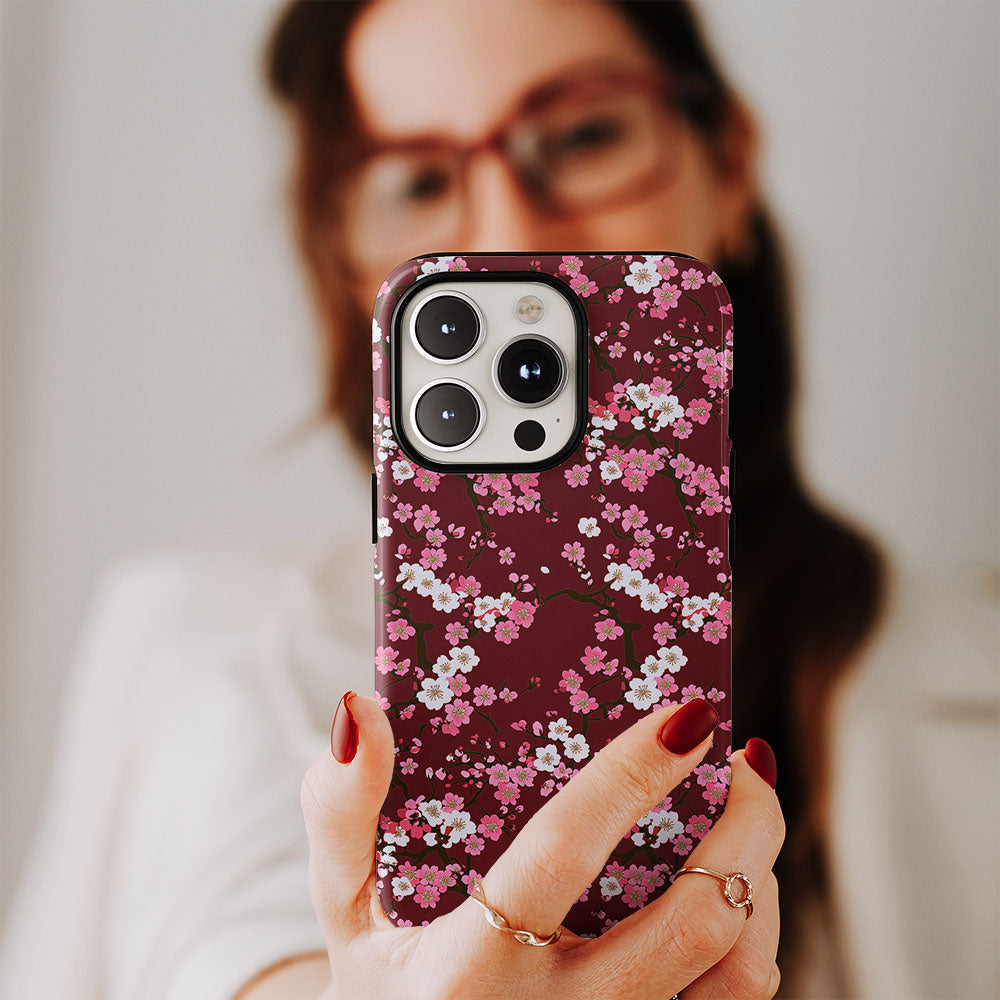 Double-Layer Semi-Handprinted Tough Matte Sakura iPhone Case