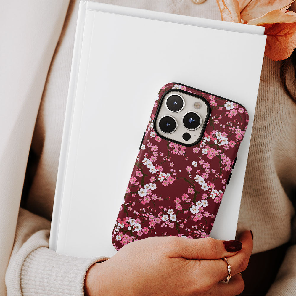 Double-Layer Semi-Handprinted Tough Matte Sakura iPhone Case