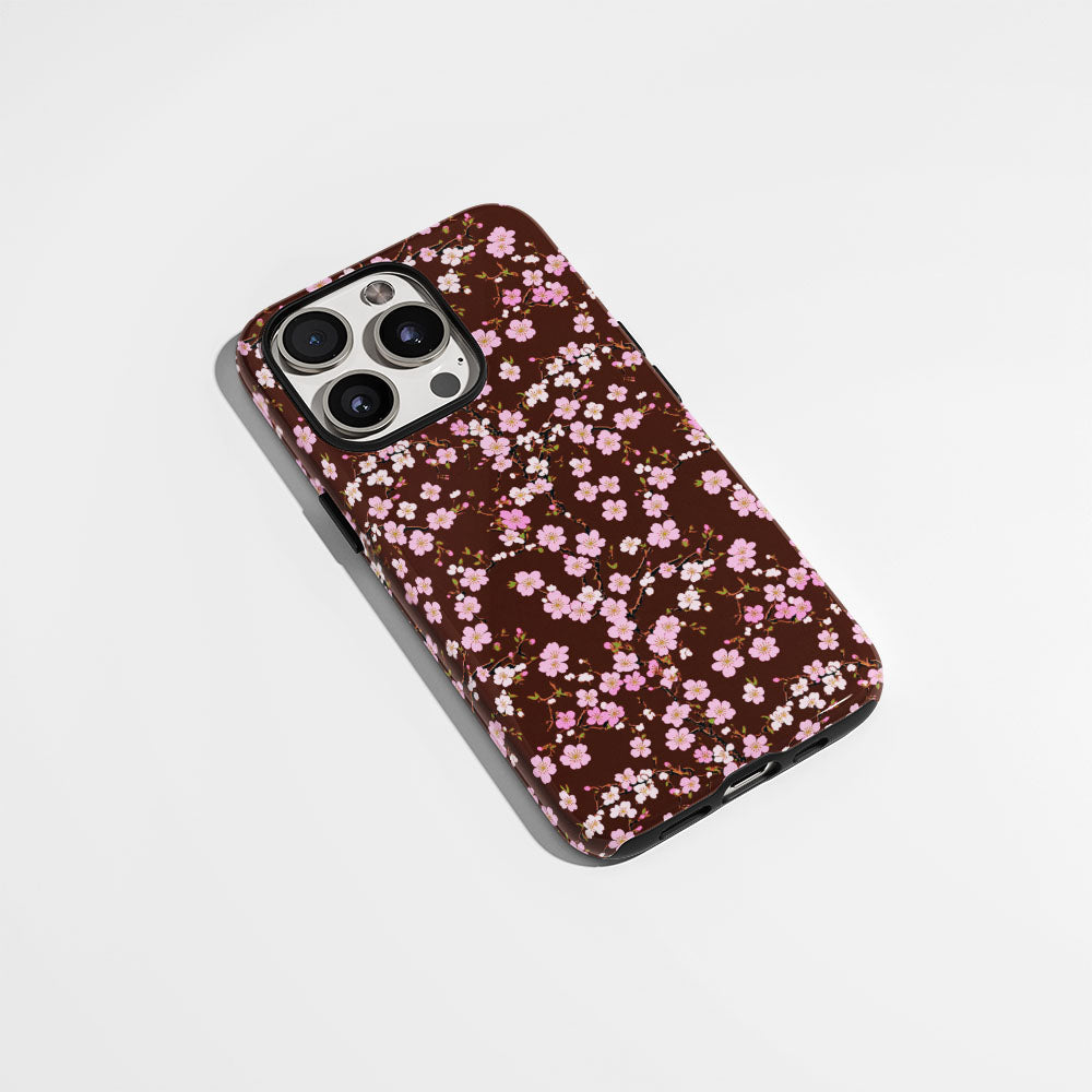 เคส iPhone Sakura แบบด้านแข็งพิมพ์ลายด้วยมือสองชั้น 