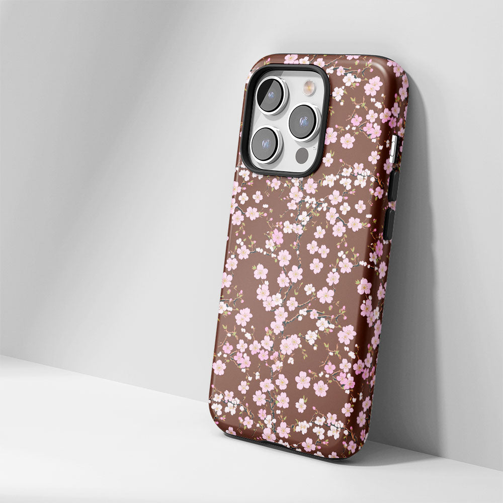 เคส iPhone Sakura แบบด้านแข็งพิมพ์ลายด้วยมือสองชั้น 