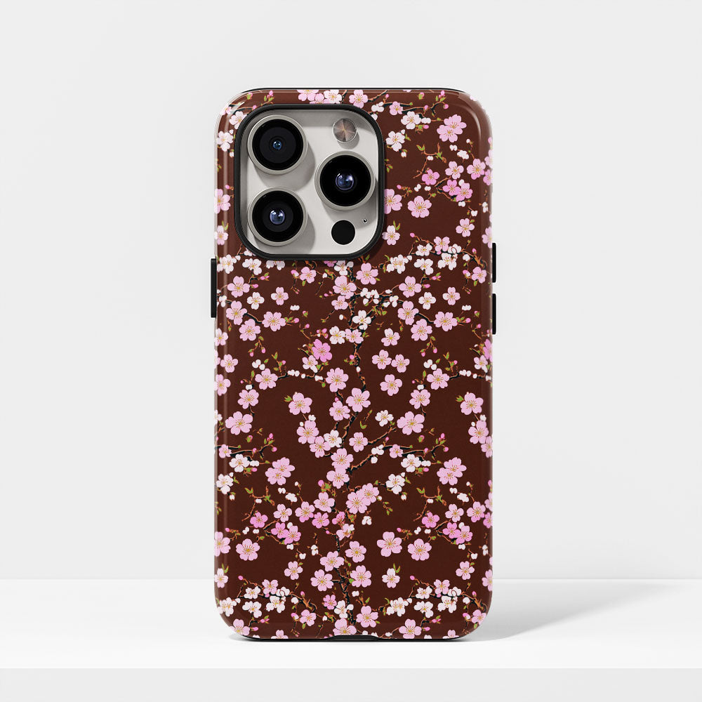 เคส iPhone Sakura แบบด้านแข็งพิมพ์ลายด้วยมือสองชั้น 