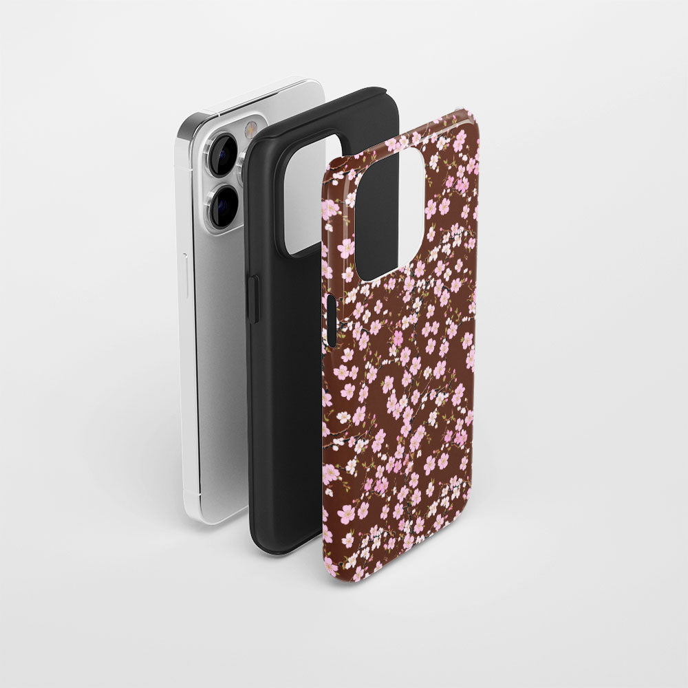เคส iPhone Sakura แบบด้านแข็งพิมพ์ลายด้วยมือสองชั้น 