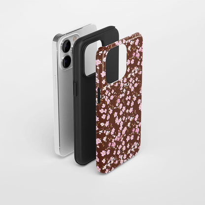 เคส iPhone Sakura แบบด้านแข็งพิมพ์ลายด้วยมือสองชั้น 