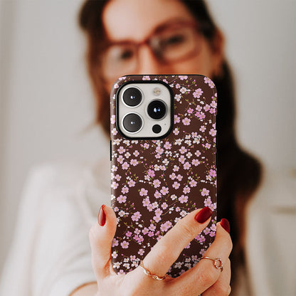 เคส iPhone Sakura แบบด้านแข็งพิมพ์ลายด้วยมือสองชั้น 