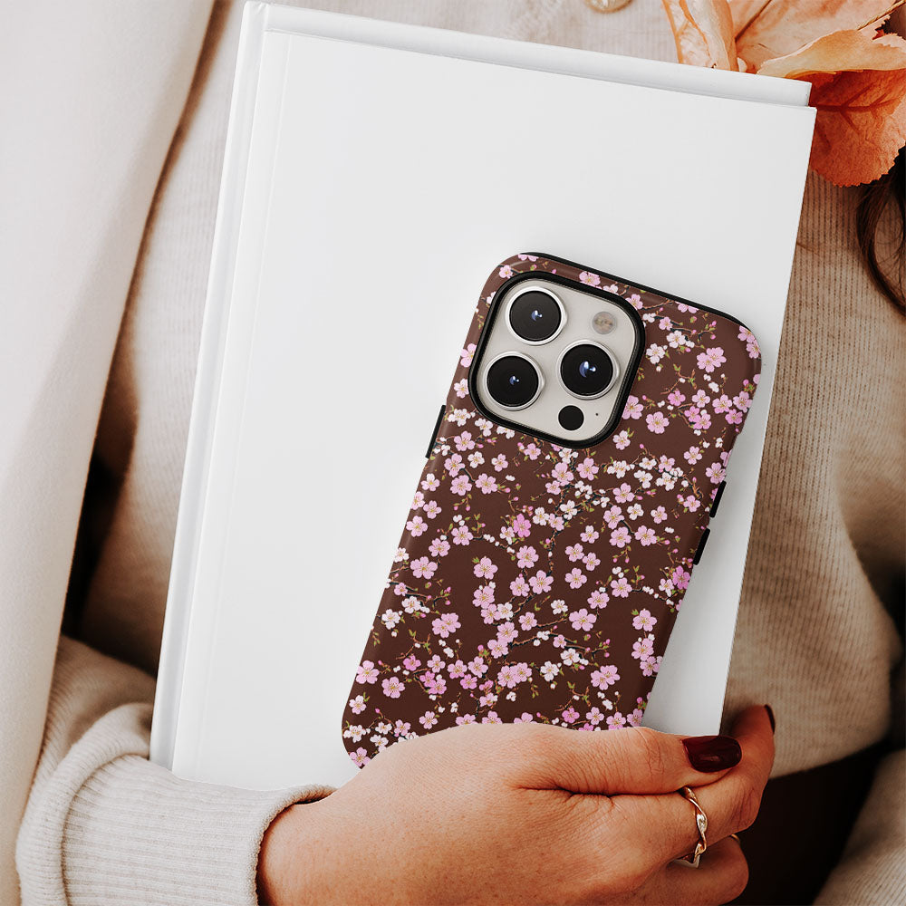 เคส iPhone Sakura แบบด้านแข็งพิมพ์ลายด้วยมือสองชั้น 