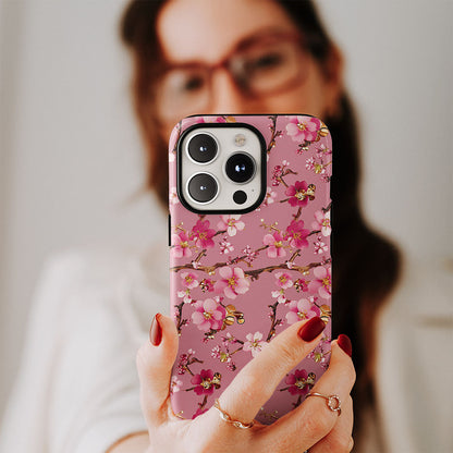 Double-Layer Semi-Handprinted Tough Matte Sakura iPhone Case