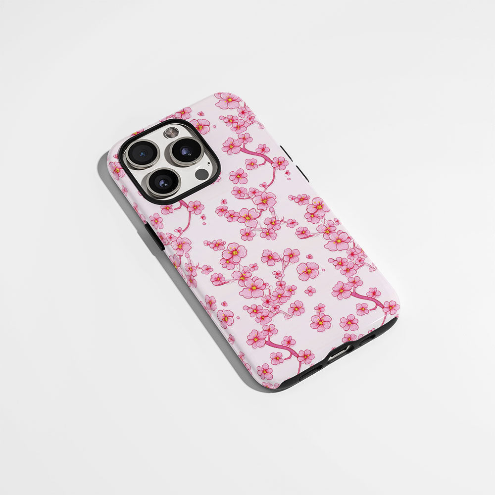 เคส iPhone Sakura แบบด้านแข็งพิมพ์ลายด้วยมือสองชั้น 