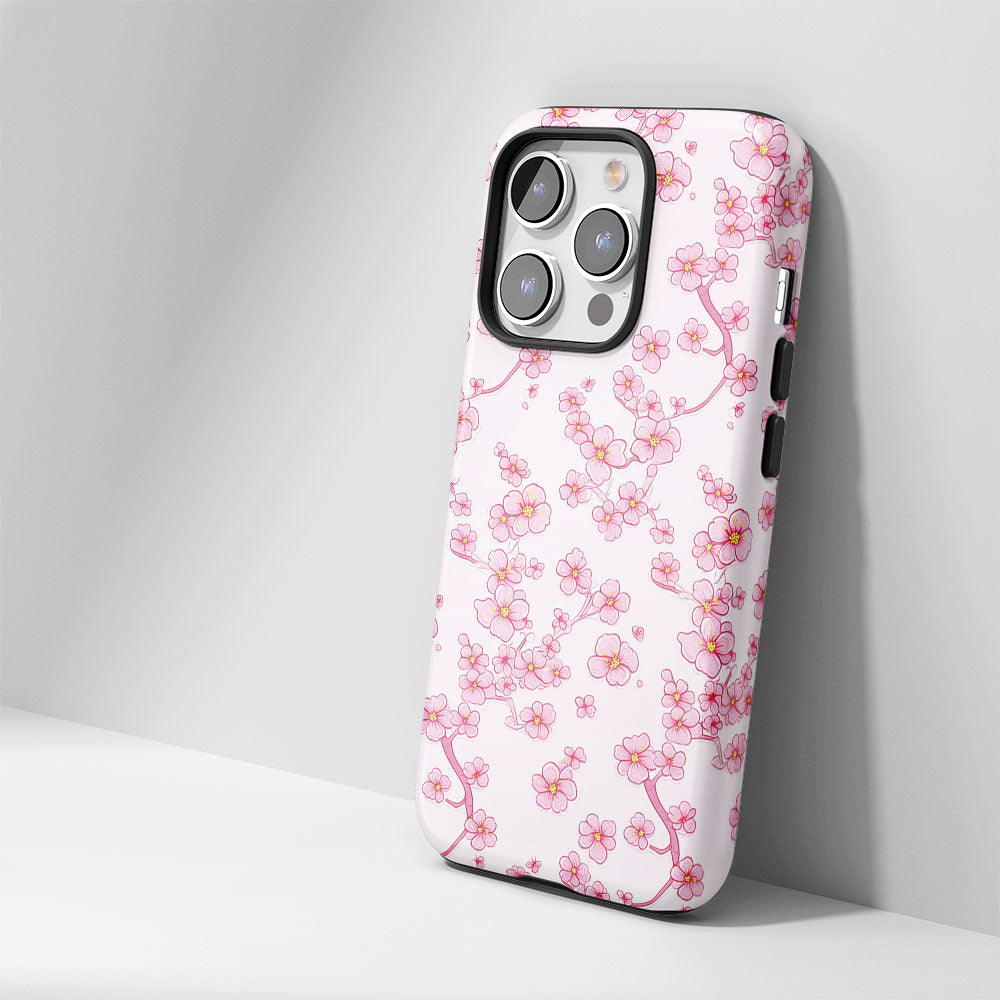 เคส iPhone Sakura แบบด้านแข็งพิมพ์ลายด้วยมือสองชั้น 