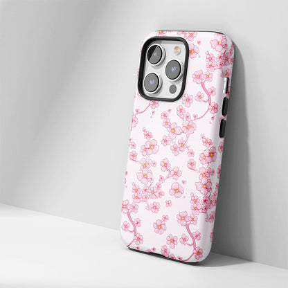 เคส iPhone Sakura แบบด้านแข็งพิมพ์ลายด้วยมือสองชั้น 