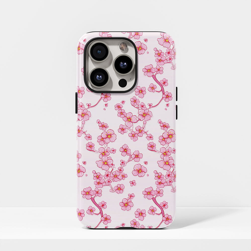 เคส iPhone Sakura แบบด้านแข็งพิมพ์ลายด้วยมือสองชั้น 