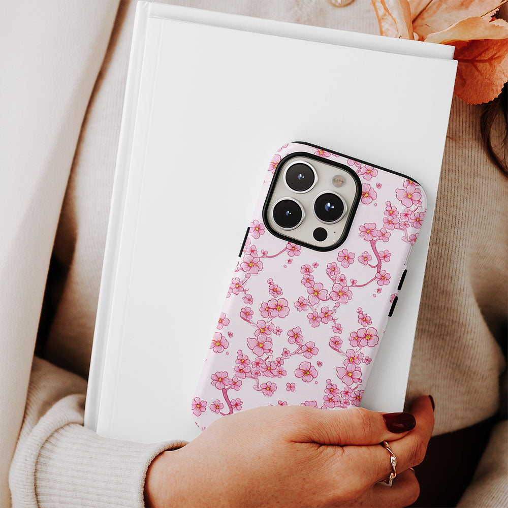 เคส iPhone Sakura แบบด้านแข็งพิมพ์ลายด้วยมือสองชั้น 