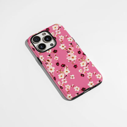 เคส iPhone Sakura แบบด้านแข็งพิมพ์ลายด้วยมือสองชั้น 