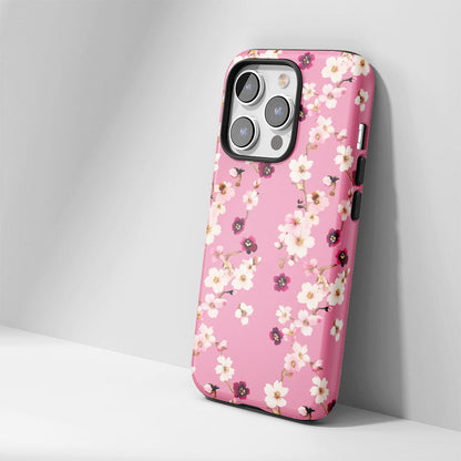 เคส iPhone Sakura แบบด้านแข็งพิมพ์ลายด้วยมือสองชั้น 