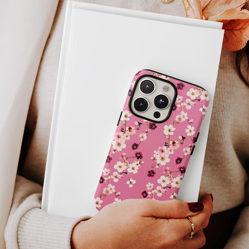 เคส iPhone Sakura แบบด้านแข็งพิมพ์ลายด้วยมือสองชั้น 