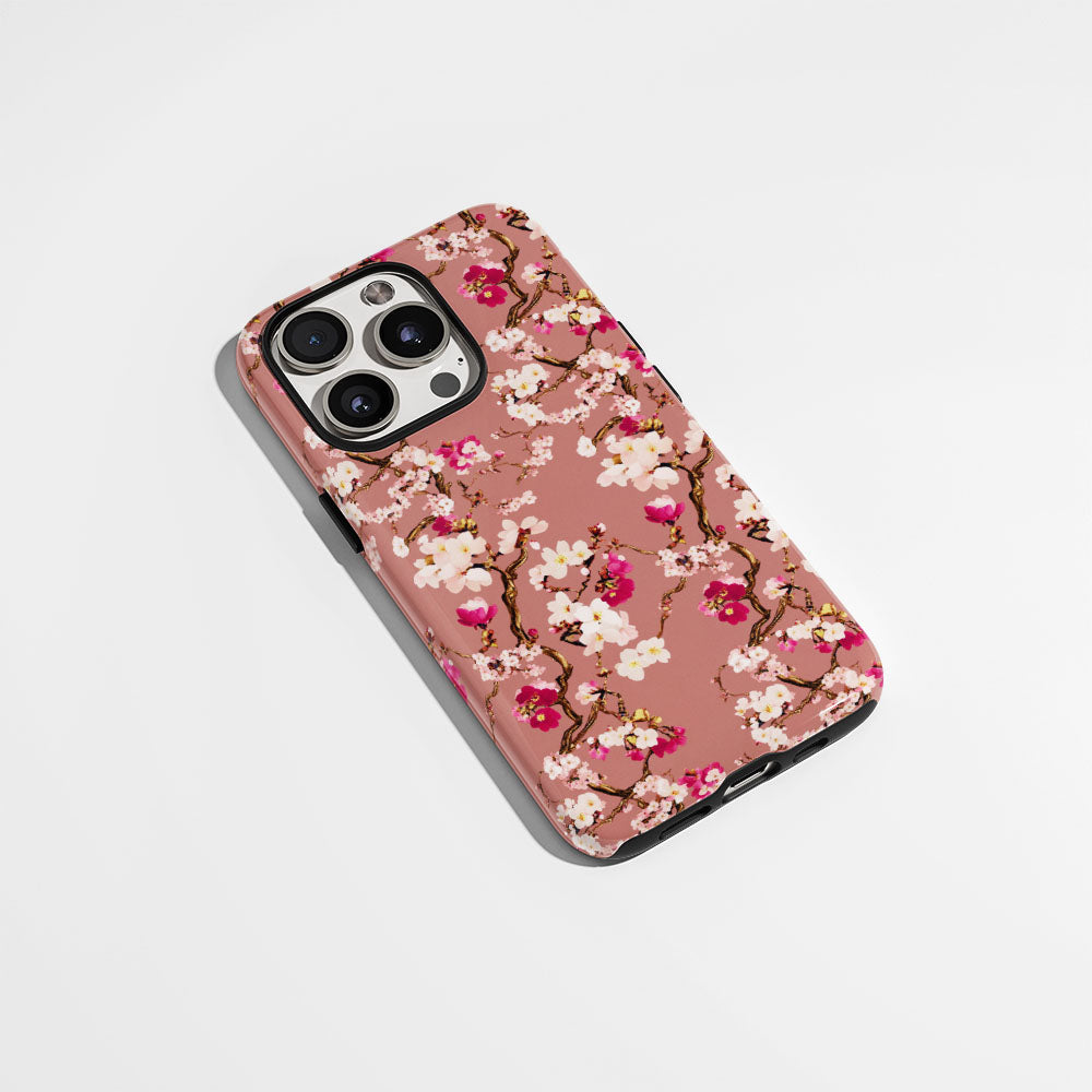 เคส iPhone Sakura แบบด้านแข็งพิมพ์ลายด้วยมือสองชั้น 