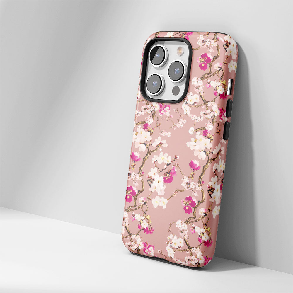 เคส iPhone Sakura แบบด้านแข็งพิมพ์ลายด้วยมือสองชั้น 
