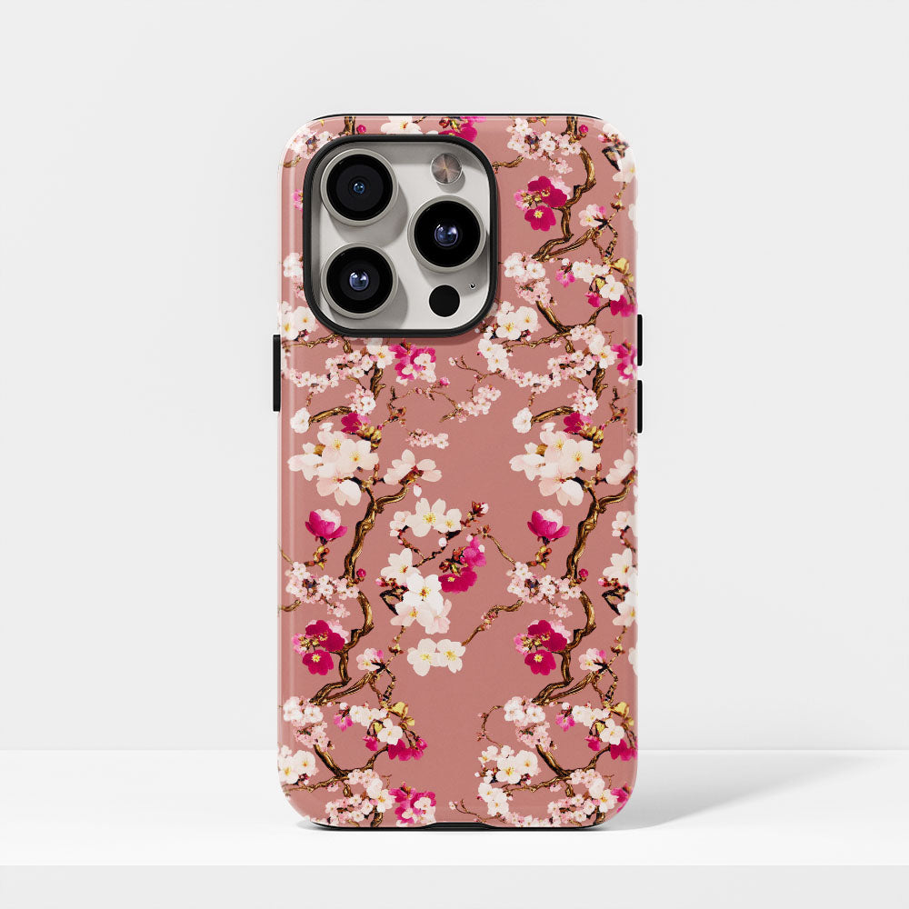 เคส iPhone Sakura แบบด้านแข็งพิมพ์ลายด้วยมือสองชั้น 