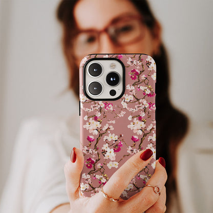 เคส iPhone Sakura แบบด้านแข็งพิมพ์ลายด้วยมือสองชั้น 