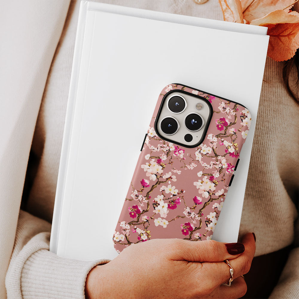 เคส iPhone Sakura แบบด้านแข็งพิมพ์ลายด้วยมือสองชั้น 