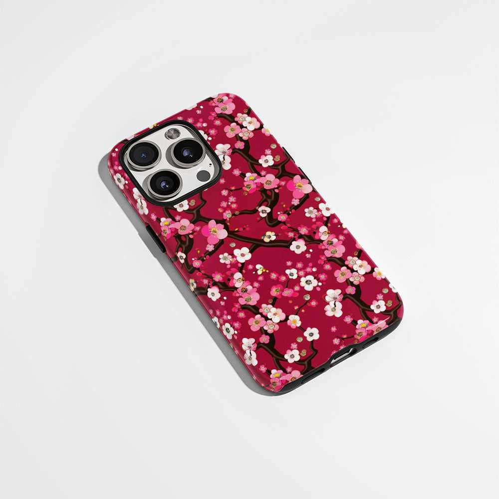 Double-Layer Semi-Handprinted Tough Matte Sakura iPhone Case