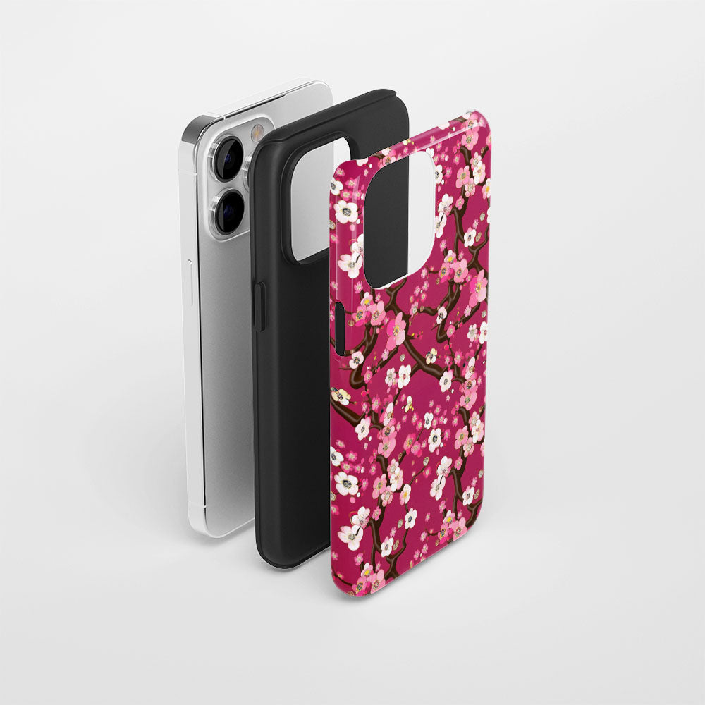 Double-Layer Semi-Handprinted Tough Matte Sakura iPhone Case