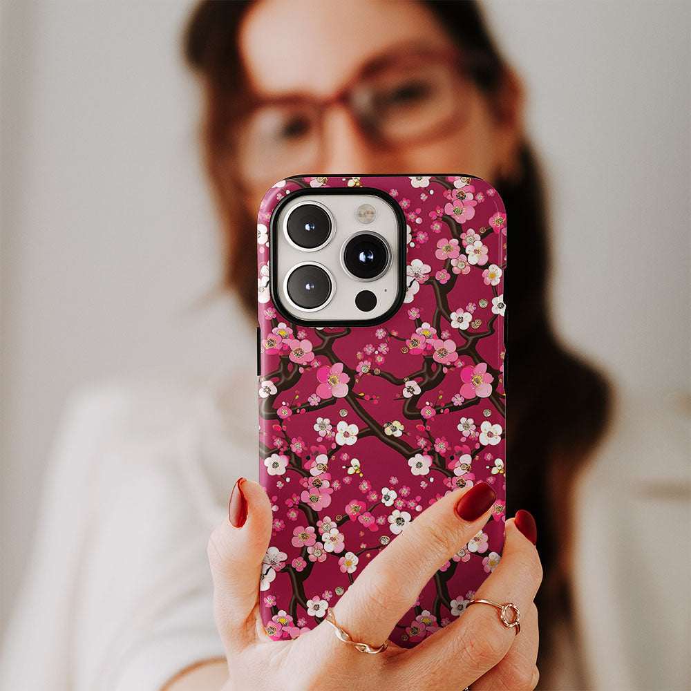 Double-Layer Semi-Handprinted Tough Matte Sakura iPhone Case