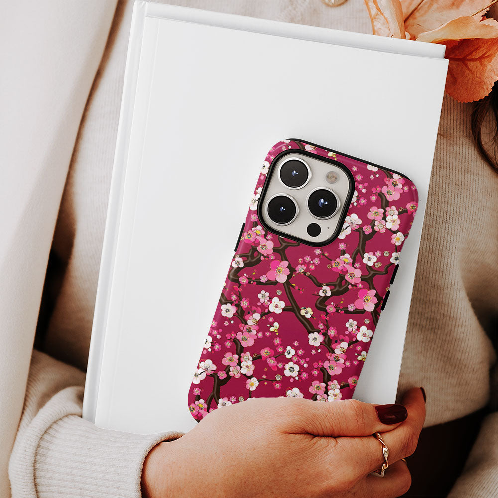 Double-Layer Semi-Handprinted Tough Matte Sakura iPhone Case