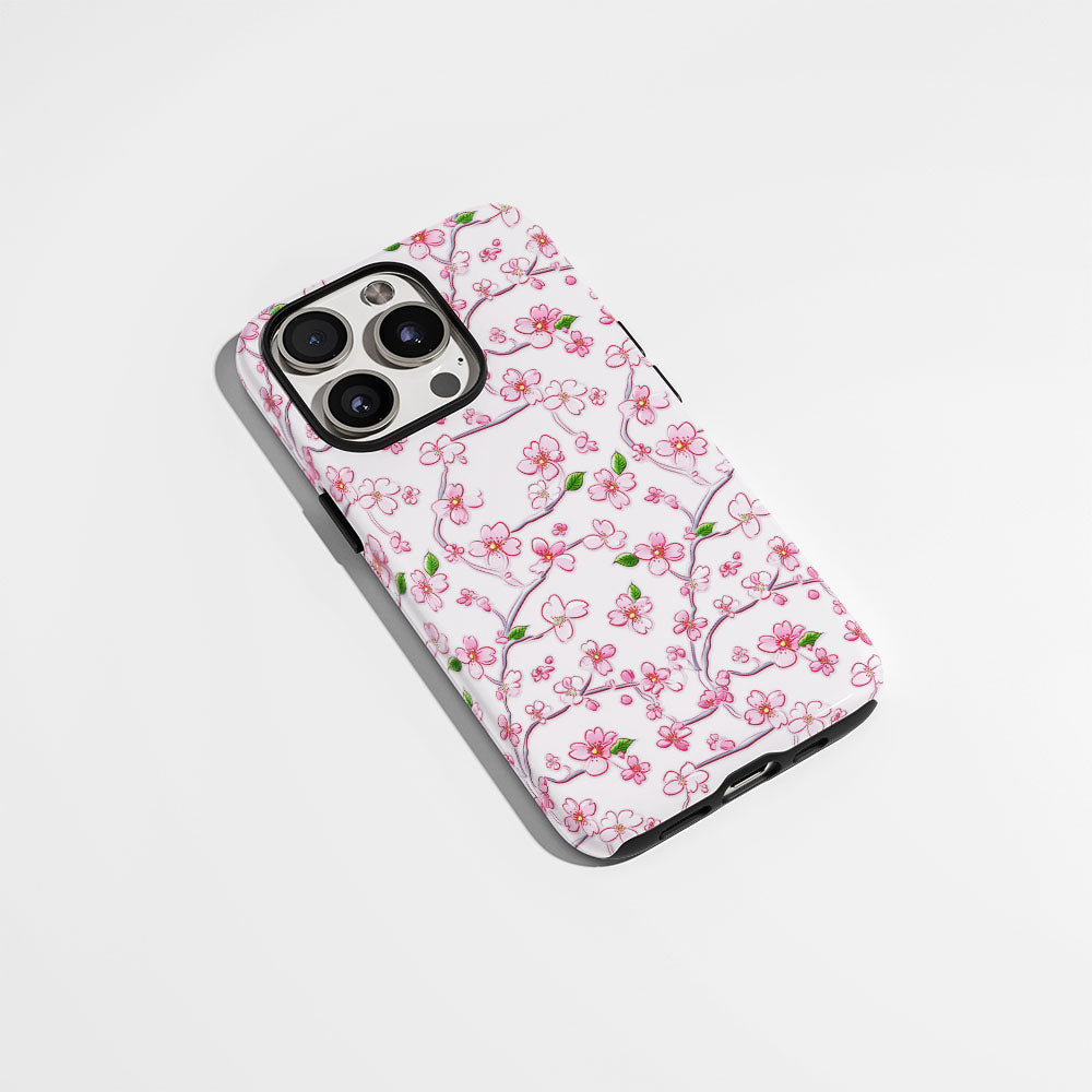 เคส iPhone Sakura แบบด้านแข็งพิมพ์ลายด้วยมือสองชั้น 