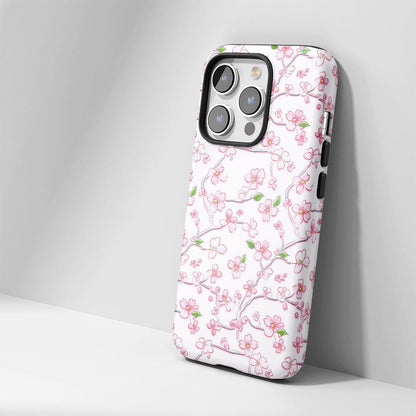 เคส iPhone Sakura แบบด้านแข็งพิมพ์ลายด้วยมือสองชั้น 