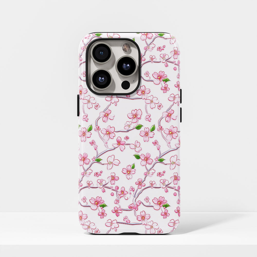 เคส iPhone Sakura แบบด้านแข็งพิมพ์ลายด้วยมือสองชั้น 