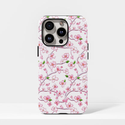 เคส iPhone Sakura แบบด้านแข็งพิมพ์ลายด้วยมือสองชั้น 