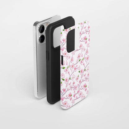 เคส iPhone Sakura แบบด้านแข็งพิมพ์ลายด้วยมือสองชั้น 